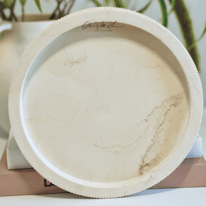 A white plate sitting on top of a table.